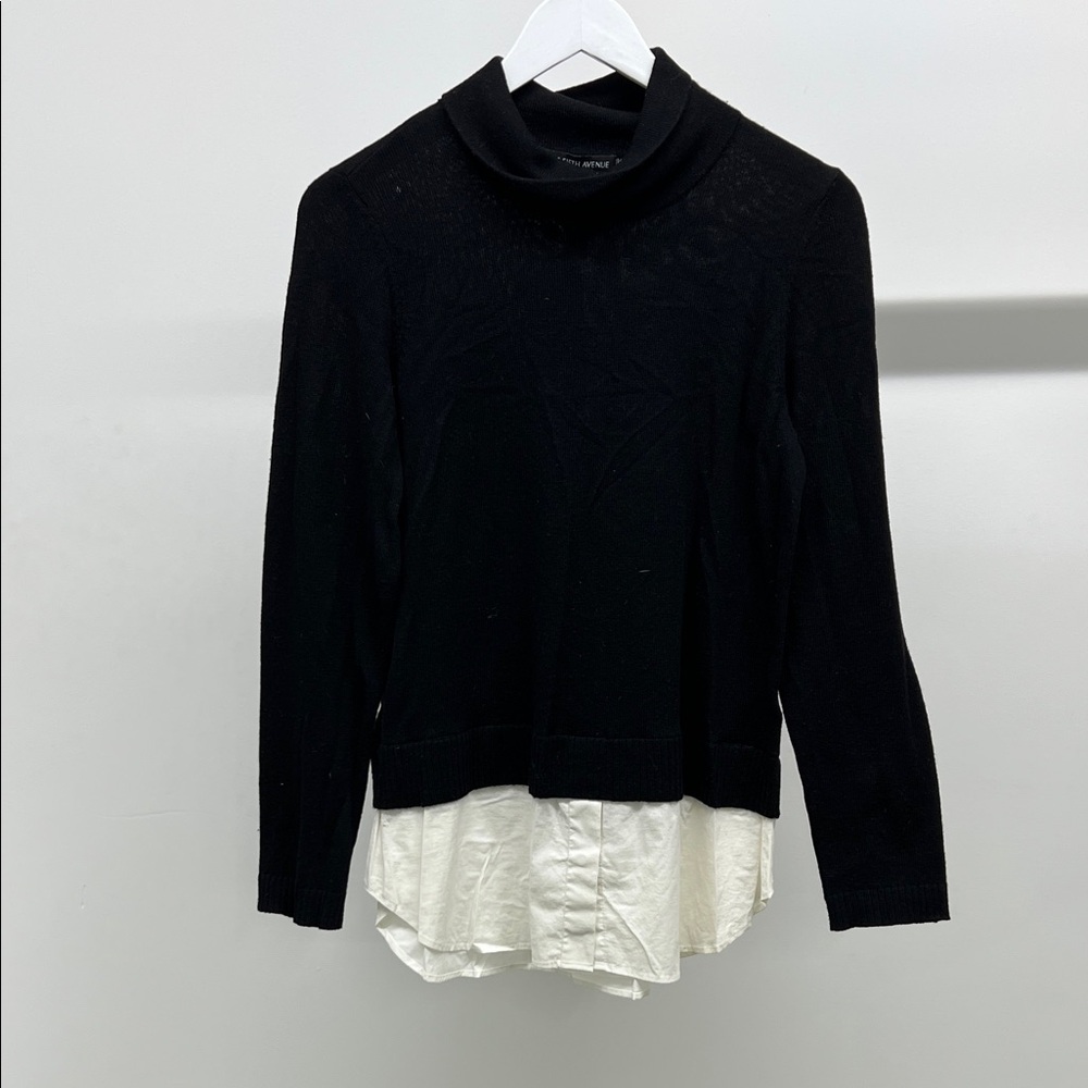 Saks Fifth Avenue Black and White Layered Turtleneck Sweater